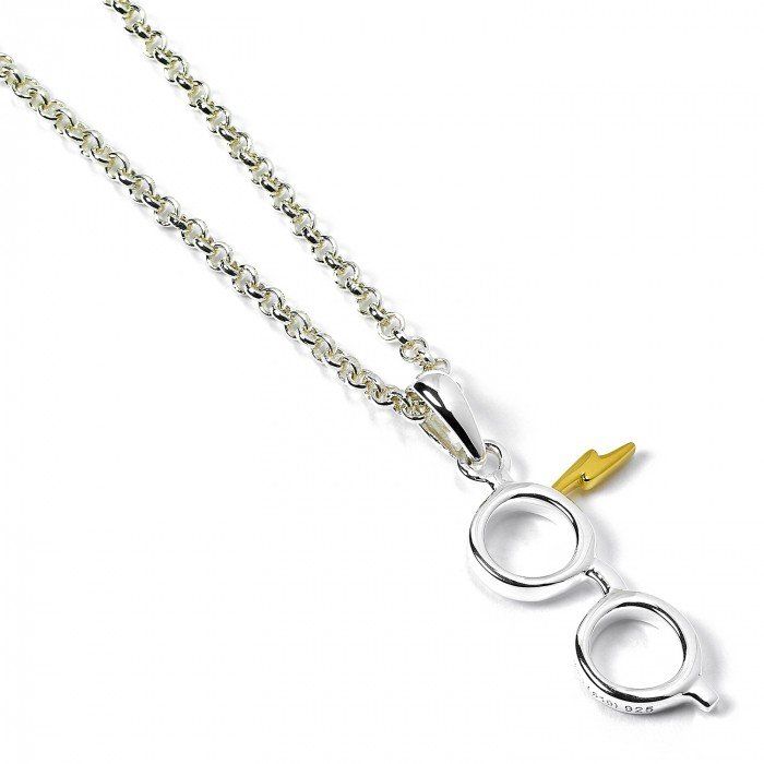 Harry Potter: Lightning Bolt and Glasses / Bliksemschicht en Bril zilveren ketting